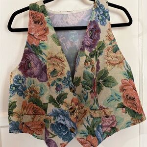 SHEIN Floral Tapestry Button-Front Vest in Cream, Green, Blue, Purple, Peach